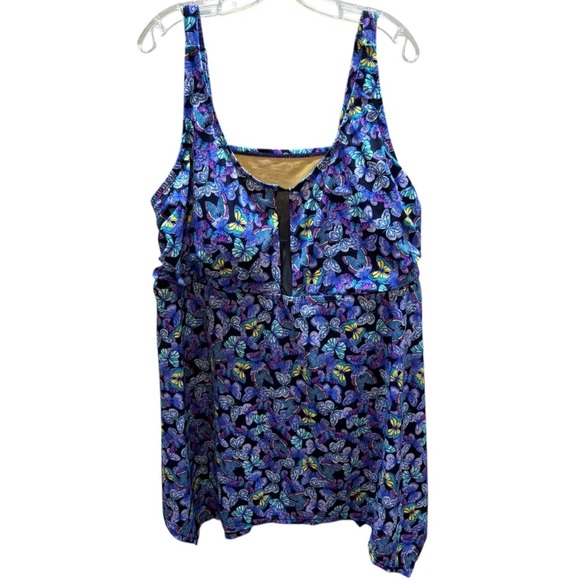 NWOT  Swimsuits For All Tankini Swim Top Butterfly Print Plus Size 28 - Picture 1 of 11